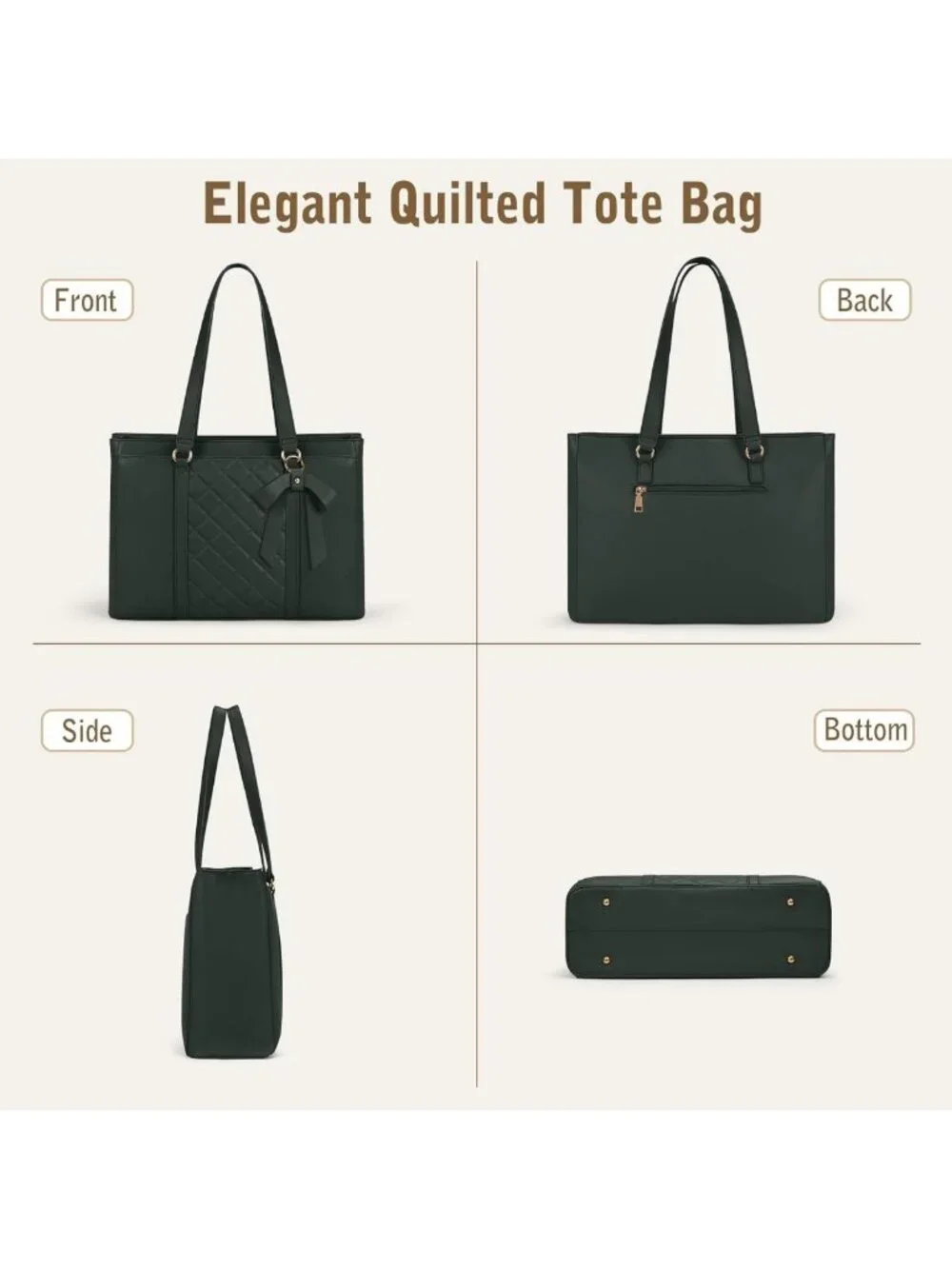 Stylish Waterproof Leather Laptop Tote Bag for Women - 15.6 Inch Work Briefcase